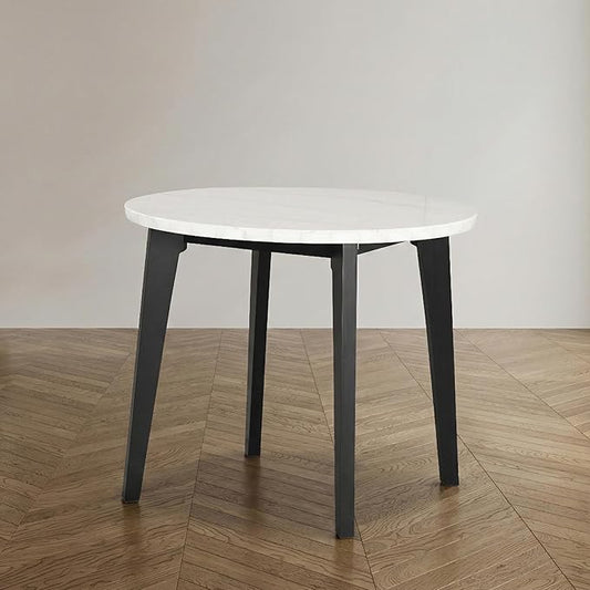 Furniture of America Isolde Contemporary 45-inch Marble Top Round Counter Height Dining Table with Tapered Legs, Easy Assembly for Home Kitchen, Living Room, Dinettes, Black and White
