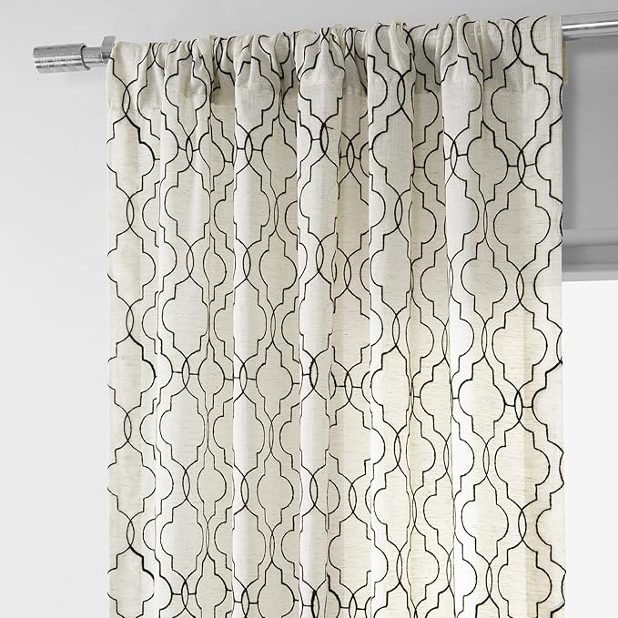 HPD Half Price Drapes Embroidered Faux Linen Curtain for Living Room 50 X 96 (1 Panel), Rod Pocket Window Curtains for Bedroom, Saida Chocolate