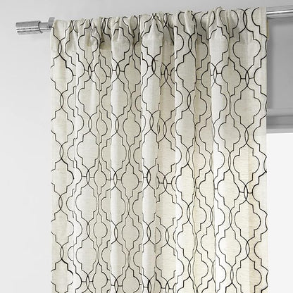 HPD Half Price Drapes Embroidered Faux Linen Curtain for Living Room 50 X 96 (1 Panel), Rod Pocket Window Curtains for Bedroom, Saida Chocolate