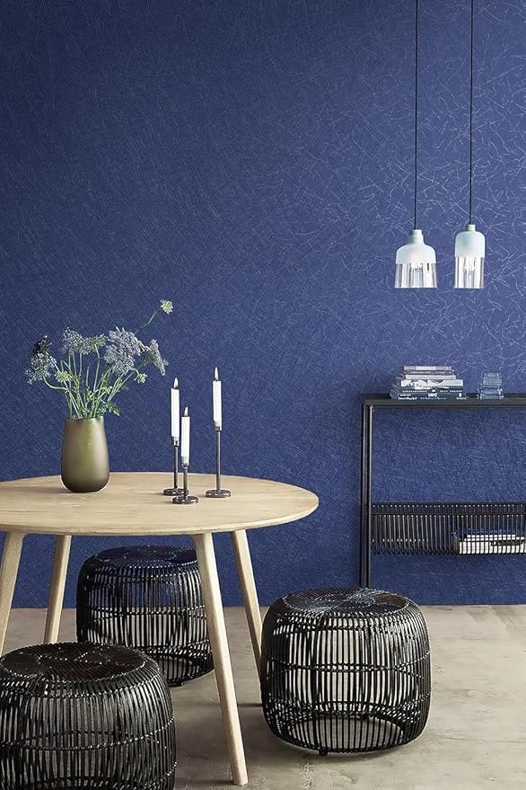 Safiyya 17.3 inch X 590 inch Wallpaper Blue Silk Textured Wallpaper Peel and Stick Modern Solid Color Wall Paper Removable Contact Paper for Walls Vinyl Rolls