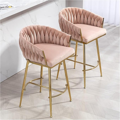 26'' Counter Height bar stools Set of 2 Kitchen Island Counter bar Stool with Hand- Wave Back, Golden Chromed Base and footrest,for Living Room