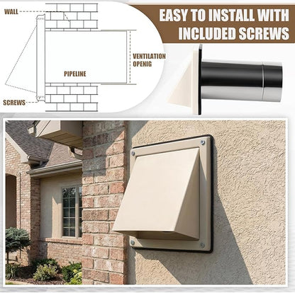 Gisafai 6 Inch Outside Hooded Wall Vent Stainless Steel Exhaust Vent Cover Cap with Extension Pipe Grille Screen Backdraft Damper for Range Hood Whole House Fans and Commercial Ventilation Systems