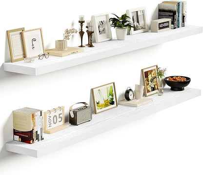 Vivelove White Floating Shelves 55 Inches Long, Wall Display Shelves with Invisible Brackets, for Bathroom Living Room Kitchen Bedroom Office Farmhouse Home Decor, 55x9.3X 1.5 - Set of 2, White