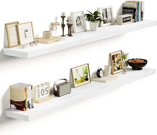 Vivelove White Floating Shelves 55 Inches Long, Wall Display Shelves with Invisible Brackets, for Bathroom Living Room Kitchen Bedroom Office Farmhouse Home Decor, 55x9.3X 1.5 - Set of 2, White