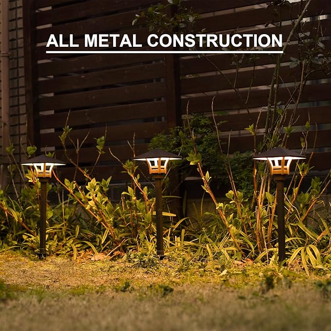 GOODSMANN Landscape Lighting Low Voltage Landscape Path Lights Oil Rubbed Bronze 8PK Path Lights Low Voltage 4W LED 32 Lumen 3000K Warm White with Cable Connectors