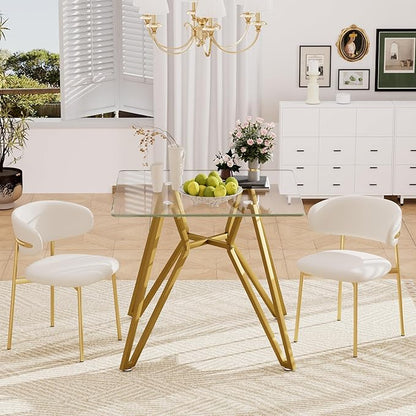 Glass Dining Table,35.4'' Square Dining Kitchen Table,Modern Dining Room Table with Gold Metal Base for Dining Room (Gold,35.4'',Square)