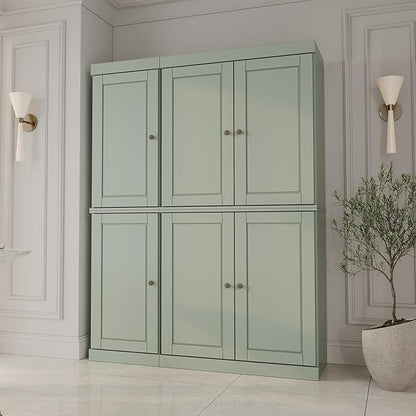 Palace Imports Solid Wood Kitchen Pantry Cabinet - 71.5" Tall x 48.5" Wide - Freestanding Storage Pantry w/ 2-Drawer Kit & Adjustable Shelves - Sage, Renewable Eco-Friendly 100% Wood, Made in Brazil