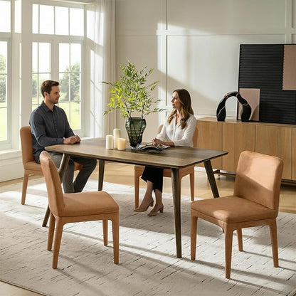 HULALA HOME Morden Dining Chairs Set of 2, Upholstered Faux Leather Kitchen Chairs with Thick Cushion and Solid Wood Frame, Accent Side Chair for Kitchen Dining Living Room Restaurant, Camel