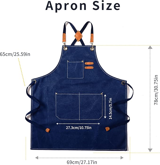 Tosewever Canvas Cross Back Chef Cotton Aprons for Men Women with Large Pockets