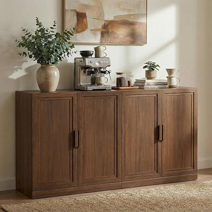Casaphoria Adam Sideboard Buffet Cabinet with Storage, Sideboard Cabinet with Wooden Doors & Adjustable Shelves, 62" W x 36" H Coffee Bar for Entryway Kitchen Living Room, Walnut