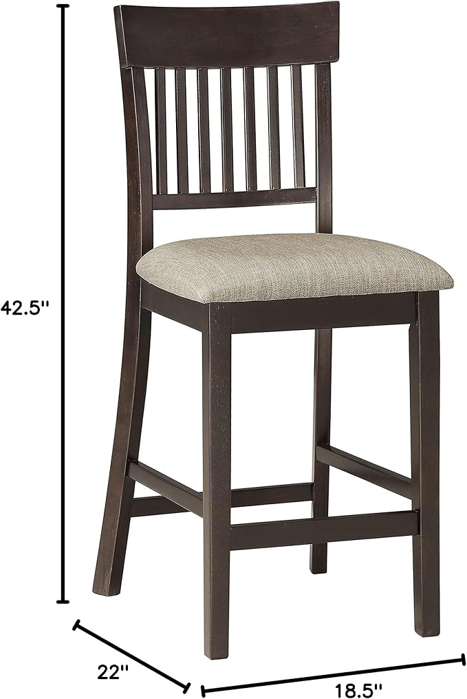 Lexicon Counter Height Stools Set of 2 - Attis Kitchen Counter Stools Set of 2, Upholstered Padded 25.5" Seat Height, Sturdy Solid Wood, Farmhouse Kitchen Chairs, Slat Back, Easy Assembly, Dark Brown
