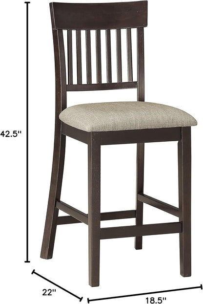 Lexicon Counter Height Stools Set of 2 - Attis Kitchen Counter Stools Set of 2, Upholstered Padded 25.5" Seat Height, Sturdy Solid Wood, Farmhouse Kitchen Chairs, Slat Back, Easy Assembly, Dark Brown