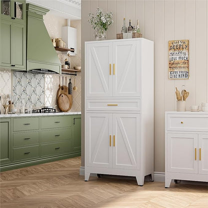 Bevivog Metal Storage Cabinet with Drawers, Tall Cabinets with Doors and Shelves, 4 Doors High Storage Cabinet for Office/Pantry/Living Room