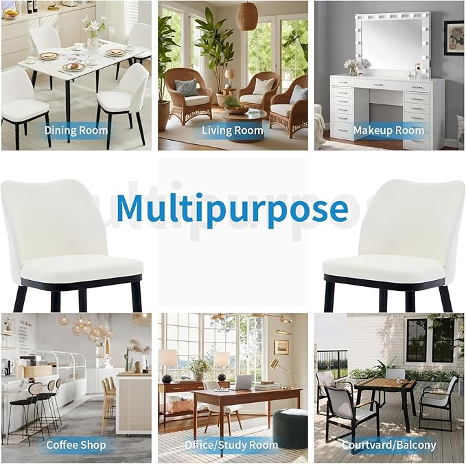 4 Dining Chairs: Upholstered Linen Dining Room Side Chairs, Chair for Dining Room with Padded Seat and Wood Legs-Modern Dining Chairs for Restaurant, Kitchen, Cafe, Living Room(Off-White)