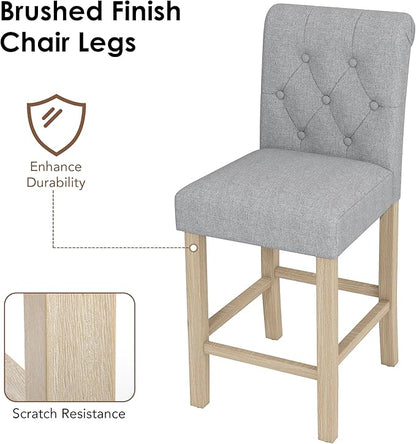 LSSBOUGHT 24" Bar Stools Set of 2 for Kitchen Island Upholstered Counter Height Bar Stools with Button Tufted Decoration Barstools Home Kitchen Island Wooden Bar Chairs, Beige
