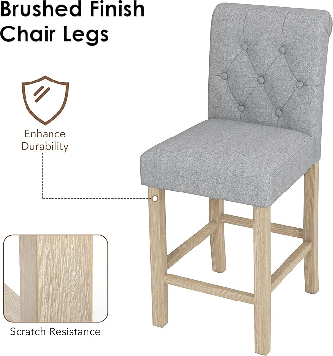 LSSBOUGHT 24" Bar Stools Set of 4 for Kitchen Island Upholstered Counter Height Bar Stools with Button Tufted Decoration Barstools Home Kitchen Island Wooden Bar Chairs, Beige