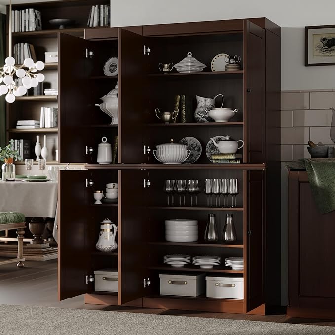 Palace Imports Solid Wood Kitchen Pantry Cabinet 71.5" Tall, 48.5" Wide – Freestanding Storage Cupboard with Adjustable Shelves – Mocha, Renewable Eco-Friendly 100% Wood, Made in Brazil