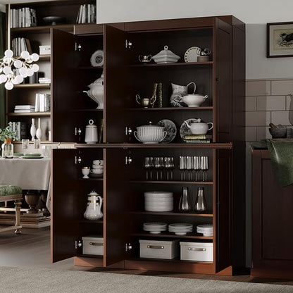 Palace Imports Solid Wood Kitchen Pantry Cabinet 71.5" Tall, 48.5" Wide – Freestanding Storage Cupboard with Adjustable Shelves – Mocha, Renewable Eco-Friendly 100% Wood, Made in Brazil