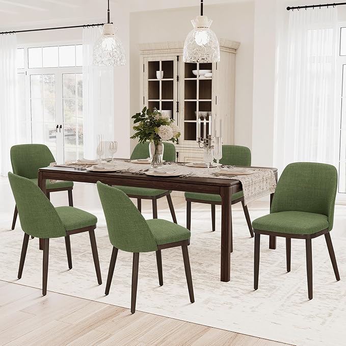 COLAMY Upholstered Dining Chairs Set of 6, Modern Kitchen Chairs with Back, Leather Side Dining Room Chairs with Wood Legs for Kitchen Dining Room Restaurant,Green