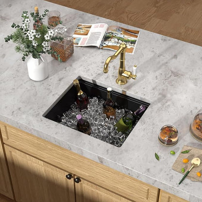 21 Inch Undermount Bar Sink Workstation - Matte Black Granite Composite Classic Quartz Single Bowl Wet Prep Sink for Small Space, Kitchen Bar, RV, Boat, and Outdoor #TLGU-129
