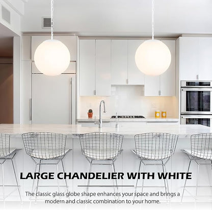 KoKo&Yukina 14 Inch Globe Pendant Light Adjustable White Globe Pendant Lights Kitchen Island Mid Century Light Fixture with Milky White Glass Shade for Living Room