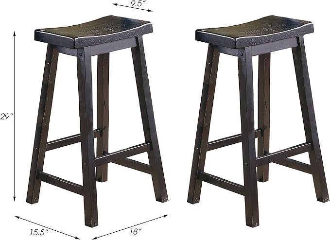 Lexicon Victoria Saddle Solid Wood Bar Height Bar Stool Set of 2 - Saddle Kitchen Stool Dining Height Stools for Dining, Armless Chair Seating, Perfect Casual - 28.5" Black Sand