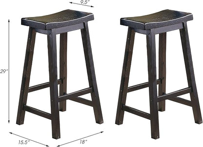 Lexicon Victoria Saddle Solid Wood Bar Height Bar Stool Set of 2 - Saddle Kitchen Stool Dining Height Stools for Dining, Armless Chair Seating, Perfect Casual - 28.5" Black Sand