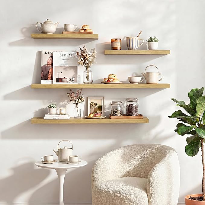 Dreamland 32 Inches Floating Shelves for Wall, 9.3" Deep Long Floating Shelves Set of 2, Large Display & Storage Shelf, Wall Shelf for Bathroom Bedroom Living Room Kitchen Office, Oak
