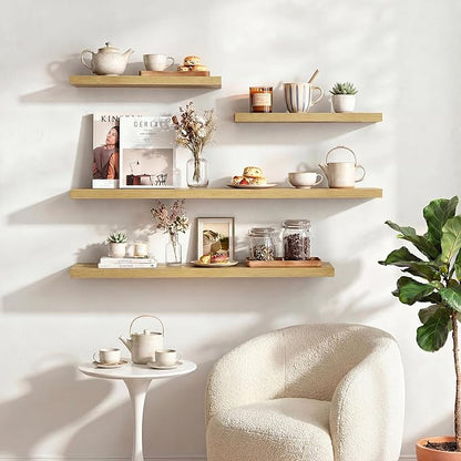 Dreamland 30 Inches Floating Shelves for Wall, 9.3" Deep Long Floating Shelves Set of 2, Large Display & Storage Shelf, Wall Shelf for Bathroom Bedroom Living Room Kitchen Office, Oak