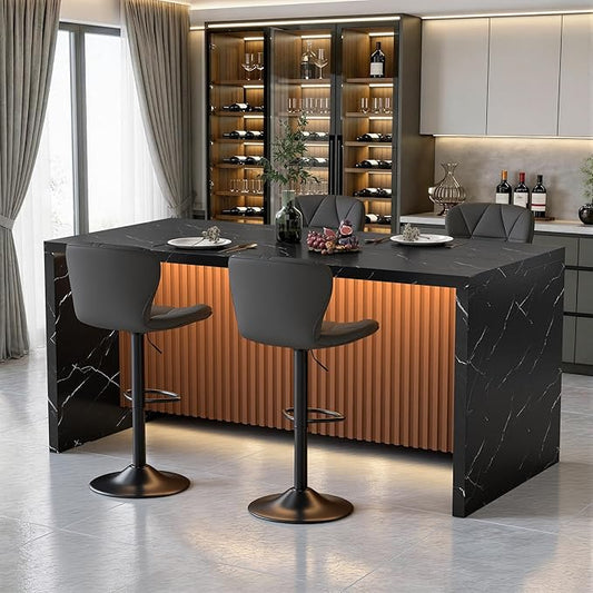 67" Kitchen Island Table Set with 4 Bar Stools, Faux Marble Top Island Table, Counter Height Dining Table Set for Kitchen & Dining Room