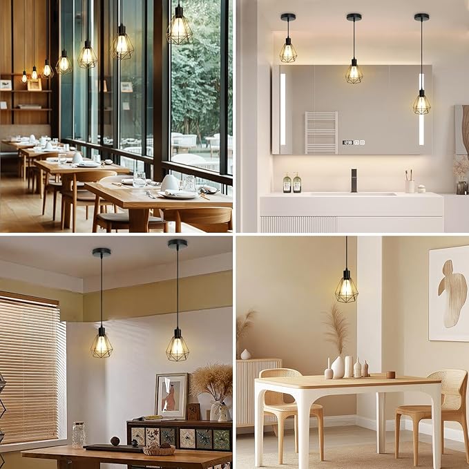 LTBLIGHT 2-Pack Industrial Pendant Light Fixtures, Black Hanging Ceiling Light with Adjustable Height Cord, Modern Pendant Lamps for Kitchen Hallway Bedroom Corridor, E26 Base(Bulbs Not Included)