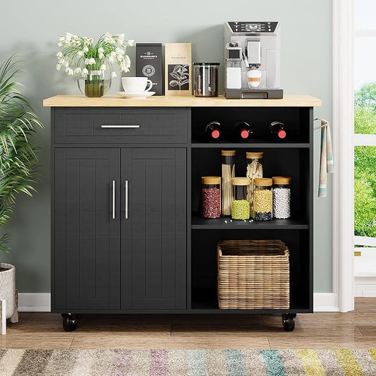 Shintenchi Kitchen Island Cart with Storage,Rolling Kitchen Island Side Table on Wheels with Large Worktop,Storage Cabinet,Towel Rack and Drawers for Kitchen,Dinning Room, White
