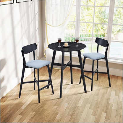 Bar Chairs Set of 2, Counter Height Stools - Modern Upholstered Kitchen Island Chairs with Backrest & Footrest - Black Wood Frame