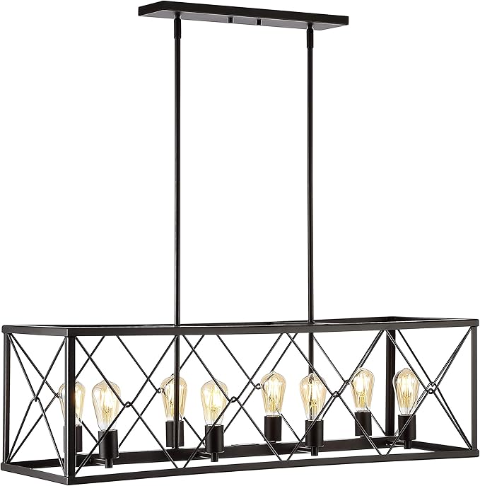 JONATHAN Y 39" Oil Rubbed Bronze 8-Light Farmhouse Drum Pendant Light, Industrial Dimmable LED Chandelier for Kitchen, Iron Metal Basket Shade, Bulbs Included (JYL7504A)