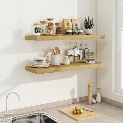 36"W x 9.3"D Floating Shelves for Wall, Wall Mounted Bathroom Shelves 2 Pack Deep Floating Shelf for Bedroom Kitchen Living Room, Rustic Wooden Wall Shelf with Invisible Bracket for Books Decor