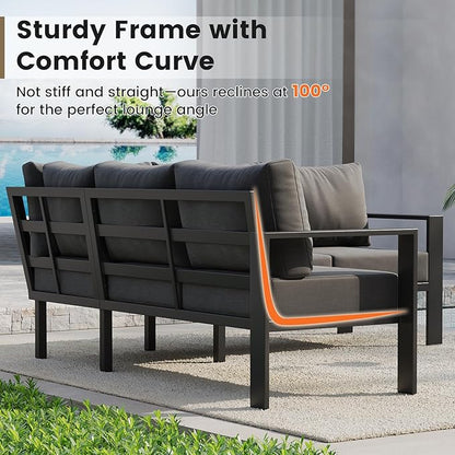 UDPATIO 6 Piece Patio Furniture Set, Metal Outdoor Sectional Sofa with 6" Thick Olefin Cushions, Wide Armrest & Coffee Table, L Shaped Outdoor Furniture for Garden, Backyard Dark Grey