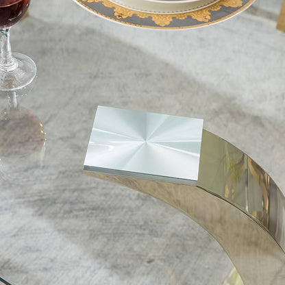 70inch Glass Dining Table for 4 6, Luxury Glass Kitchen Dining Room Table with Gold Mirrored Steel Base,Modern Large Rectangle Tempered Glass Top Dinner Tables for Kitchen, Dining Room