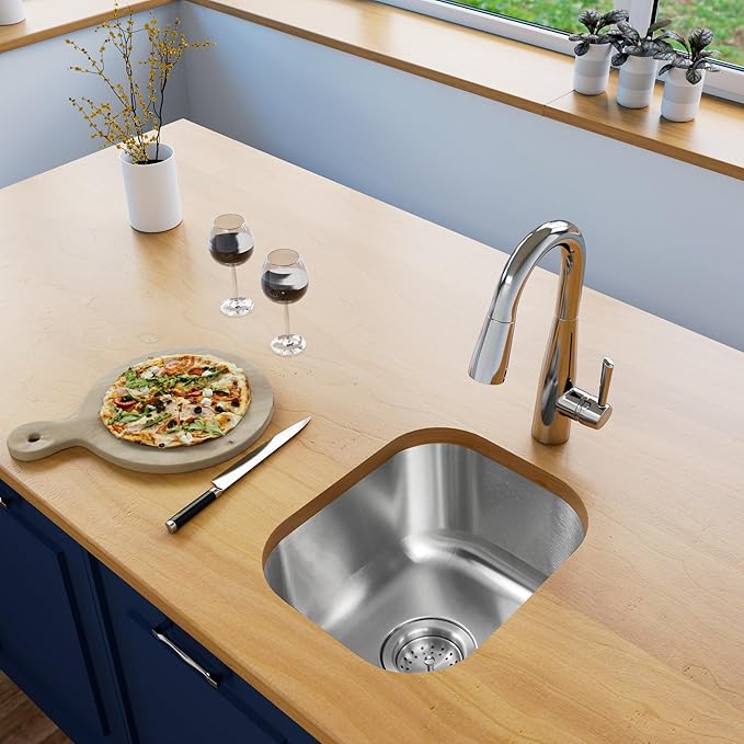 Bar Sink, 15" x 12" Inch Undermount Kithcen Sink, T-304S Stainless Steel RV Kitchen Sinks, Small Kitchen Sinks With Sink Drain Strainer, Use at Rv, Bar,Outdoor, Laundry and Utility,Bathroom