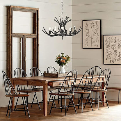 JONATHAN Y 30" Black Rustic Resin Antler 5-Light LED Chandelier, Farmhouse Faux Deer Horn Hanging Ceiling Light for Dining Room, Kitchen Island, Adjustable Light Fixture (JYL6300C)