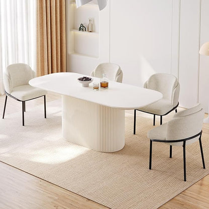 Miuuod 70" Extra Lage Dining & Kitchen Table Set,Kitchen Table with 4 Chairs,Large Oval Dinner Table with Round Corner for Dining Room,Living Room Furniture,Console Table Cream White