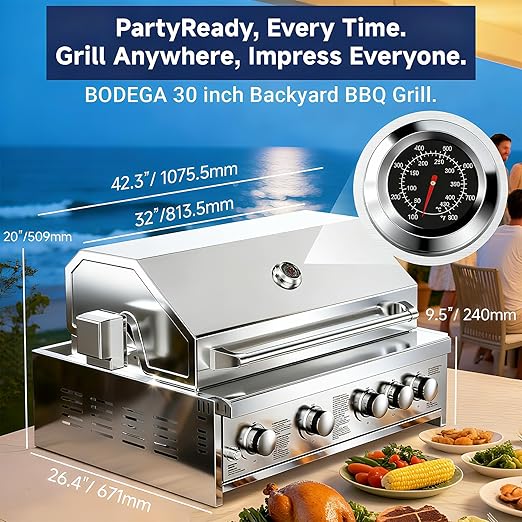BODEGA Stainless Steel Commercial Kitchen Sinks Cabinet and Outdoor Kitchen Cabinet for Refrigerator Combo, 30 Inch Propane Gas Grill With Rotisserie Chicken Fork Kit & Spice-Rack,For Home,kitchen,RV.