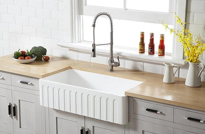 Kingston Brass Gourmetier GKFA361810CD Solid Surface White Stone Apron Front Farmhouse Single Bowl Kitchen Sink, Matte White