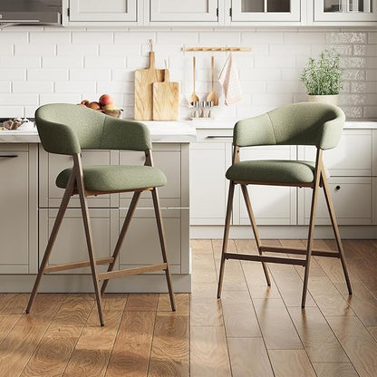 COLAMY Bar Stools Set of 2, Counter Height Bar Stools with Back, Modern Upholstered Island Stools with Metal Legs for Kitchen Island, Counter, Dining Room, Green