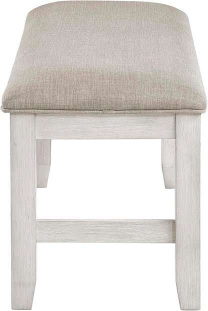Lexicon Dining Bench with Padded Seat and Wooden Frame, Entryway Bench, Light Gray Textured Fabric Upholstered Dining Seat for Kitchen/Living Room, 19.5" SH, Brushed Antique White