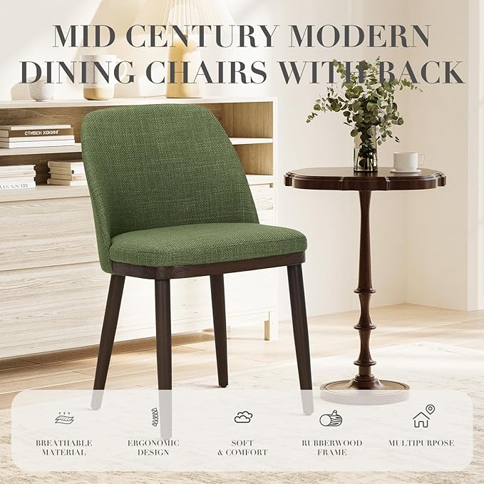 COLAMY Upholstered Dining Chairs Set of 6, Modern Kitchen Chairs with Back, Leather Side Dining Room Chairs with Wood Legs for Kitchen Dining Room Restaurant,Green
