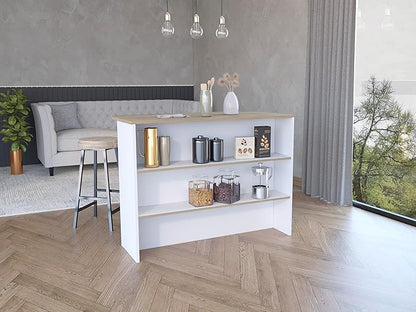 GOWE Kitchen Island with Two-Tier Storage Shelf and Ample Workstation, White/Light Pine