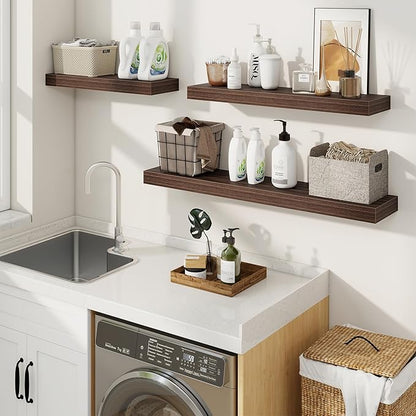 fuqing Floating Shelves for Wall, Wall Mounted Wood Floating Shelf with Invisible Brackets for Living Room, Bathroom, Bedroom, Kitchen Storage and Decor, 55 Inch Set of 2, Walnut