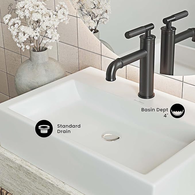 Claire 20 Rectangle Ceramic Vessel Sink, Matte White