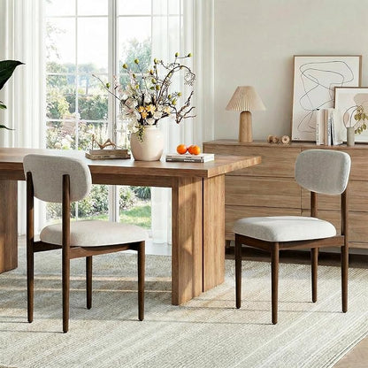 Casaphoria Upholstered Dining Chairs Set of 2, Mid-Century Modern Kitchen Chairs with Solid Wood Legs & Thick Cushion, Ergonomic Fabric Accent Chairs for Dining Room, Vanity & Office, Gray and Walnut