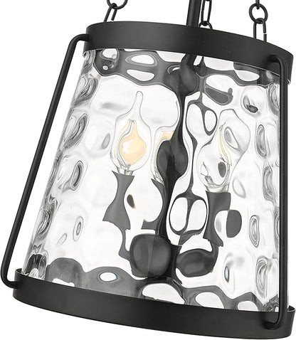 ML Lighting | Adabella Collection | 20403-MB | 3 Light Pendant in Matte Black Finish with Clear Hammered Glass Shade | Perfect for Kitchens, Dining Rooms, Living Rooms, Entryways, Hallways